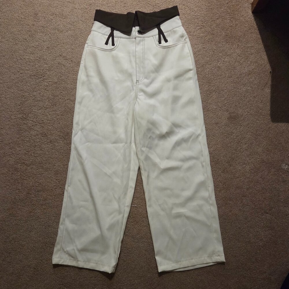 SHEIN White Wide Leg Pants with Brown Waistband